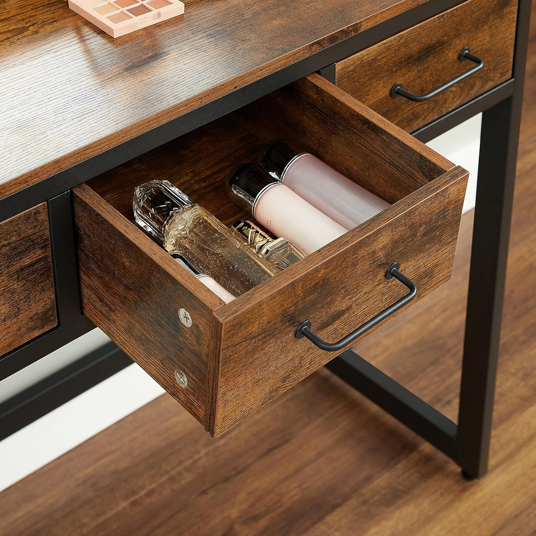 Modern Rustic Dressing Table with Trifold Makeup Mirror