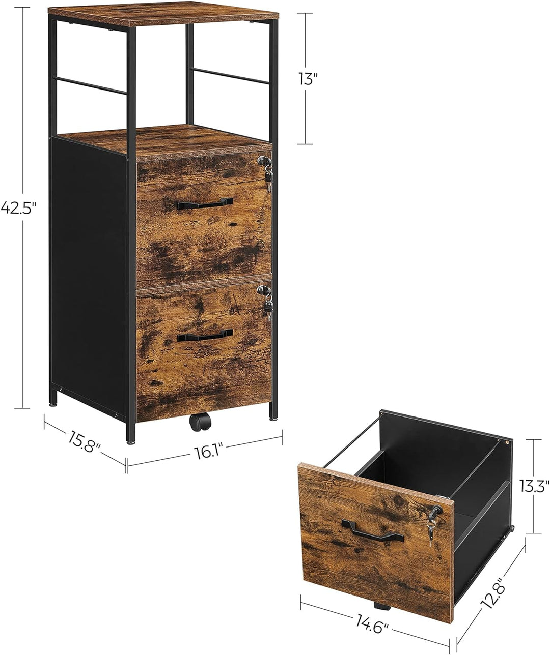 Modern Rustic 2 Drawer Filing Cabinet