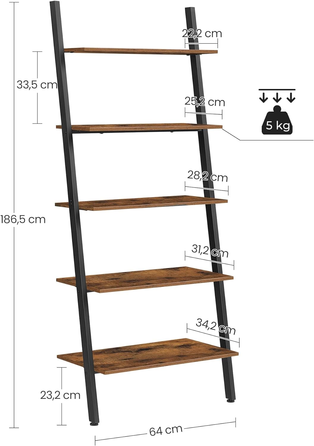 Modern Rustic 5-Tier Ladder Bookshelf