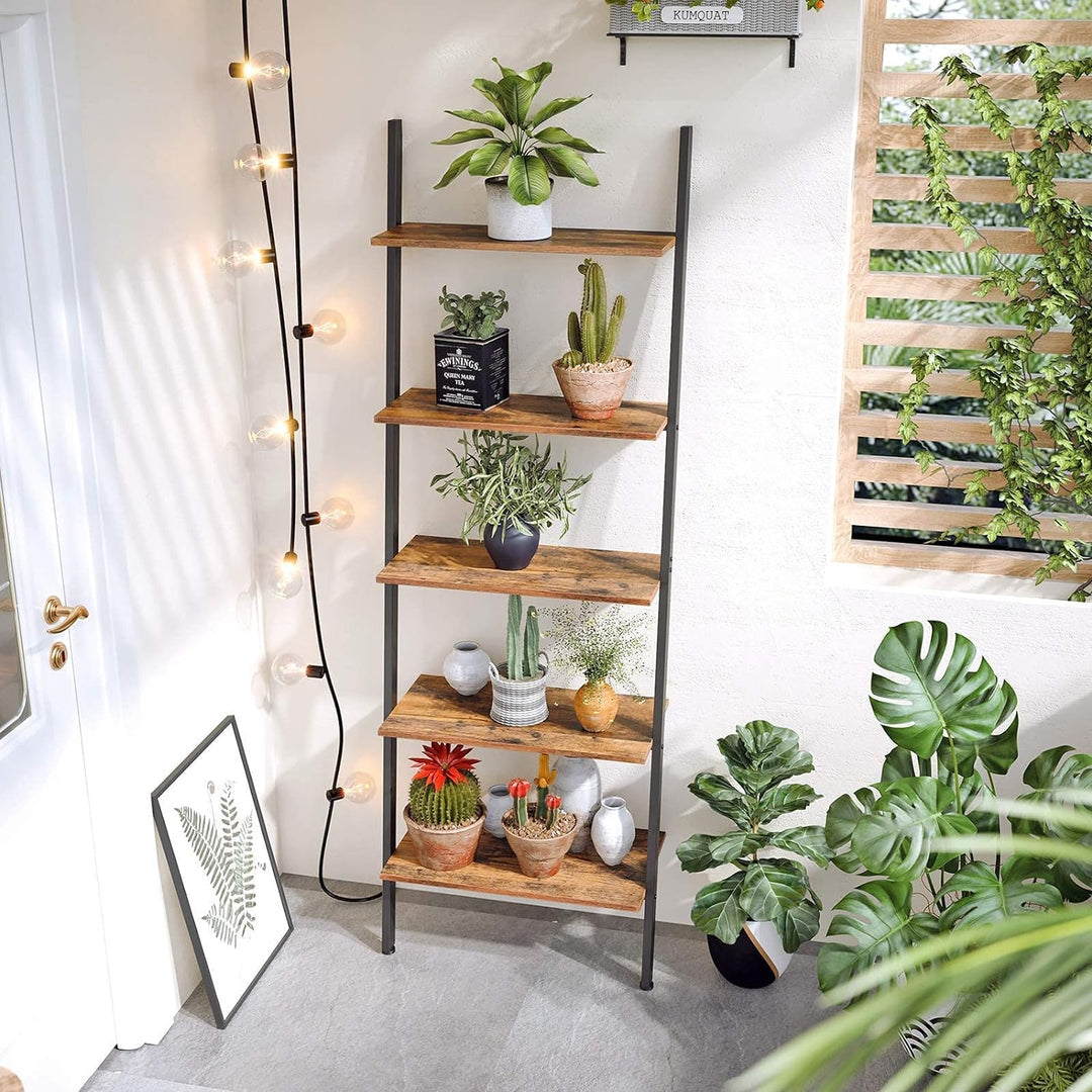 Modern Rustic 5-Tier Ladder Bookshelf