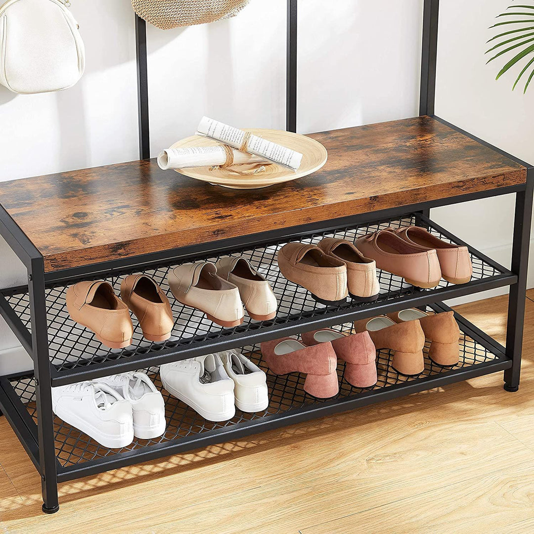 Modern Rustic Large Coat Rack with Shoe Bench