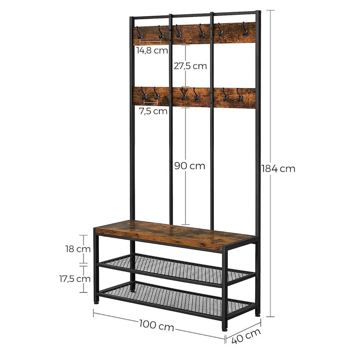 Modern Rustic Large Coat Rack with Shoe Bench