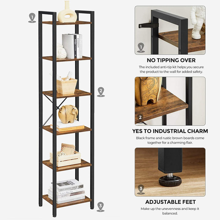 Modern Rustic 6 Tier Narrow Display Shelf