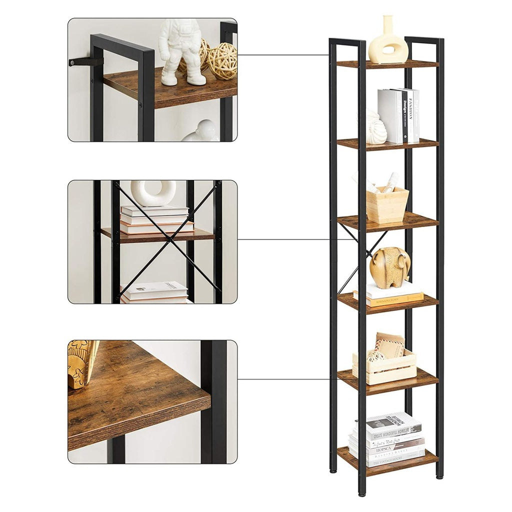 Modern Rustic 6 Tier Narrow Display Shelf