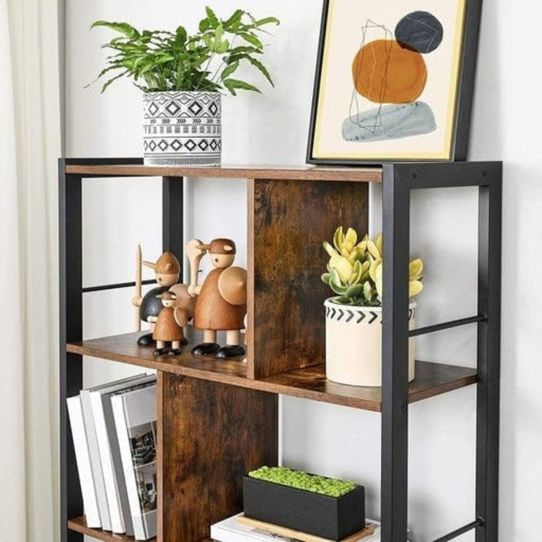 Modern Rustic Series 4 Tier Bookshelf Display Stand - Rustic Brown Homecoze