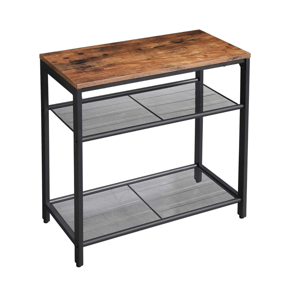 Modern Rustic Series Slimline Side Table 3-Tier with Mesh Shelves Homecoze