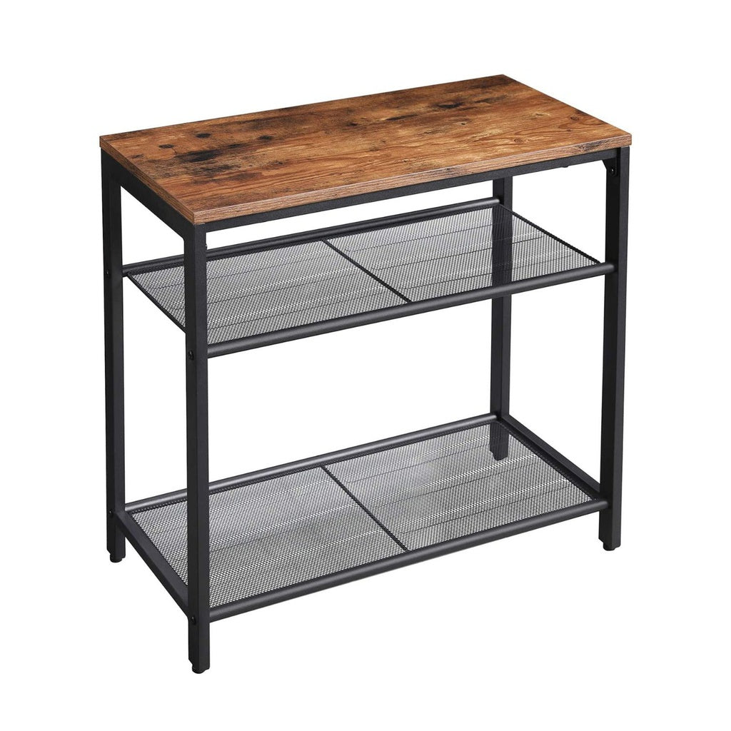 Modern Rustic Series Slimline Side Table 3-Tier with Mesh Shelves Homecoze