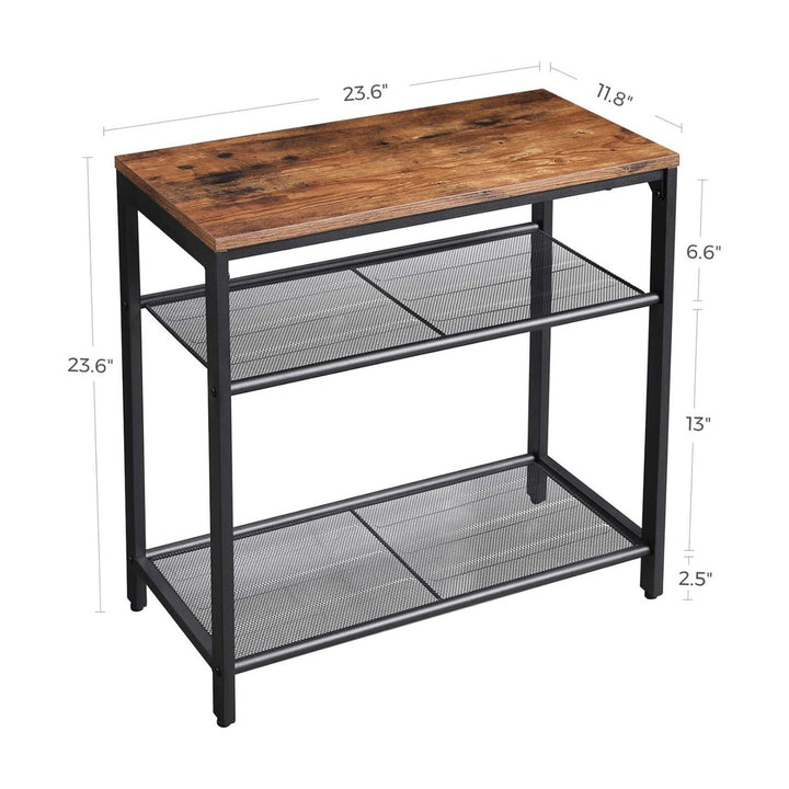 Modern Rustic Series Slimline Side Table 3-Tier with Mesh Shelves Homecoze