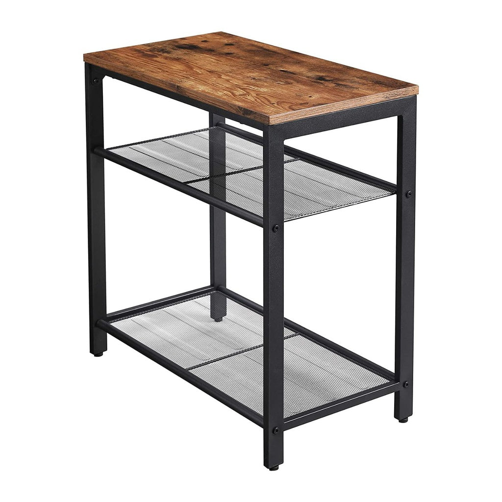 Modern Rustic Series Slimline Side Table 3-Tier with Mesh Shelves Homecoze