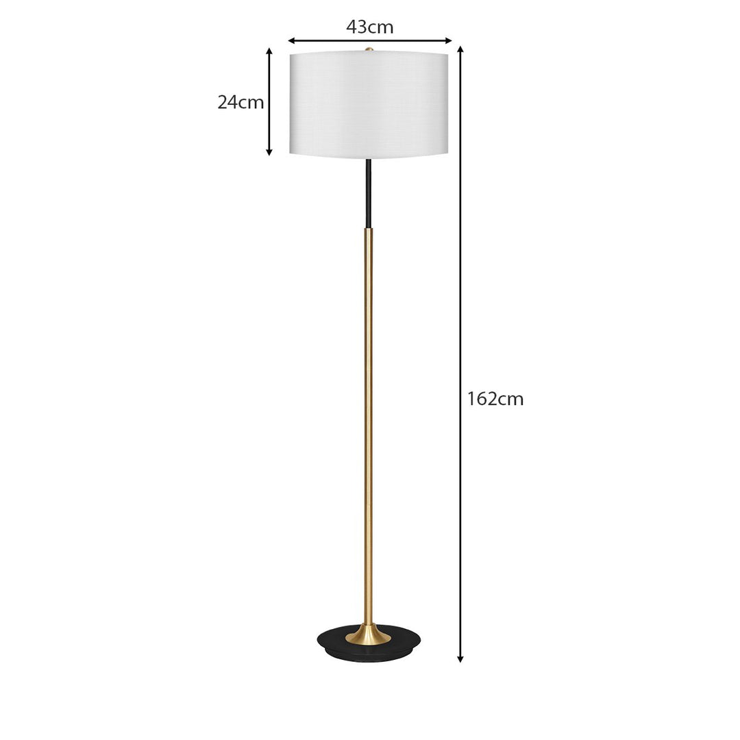 Metal Floor Lamp Brushed Brass Finish with White Shade