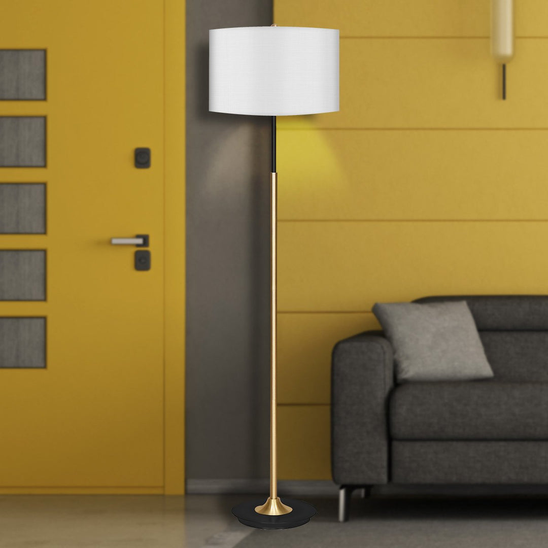 Metal Floor Lamp Brushed Brass Finish with White Shade