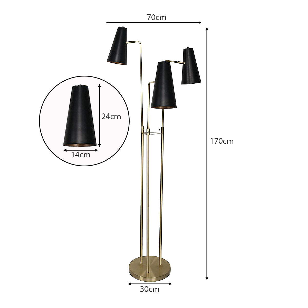 Three Metal Shade Floor Lamp - Homecoze
