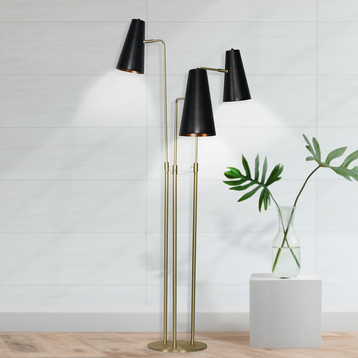 Three Metal Shade Floor Lamp - Homecoze