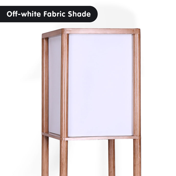 Etagere Floor Lamp Off-White Fabric Shade in Wood Finish