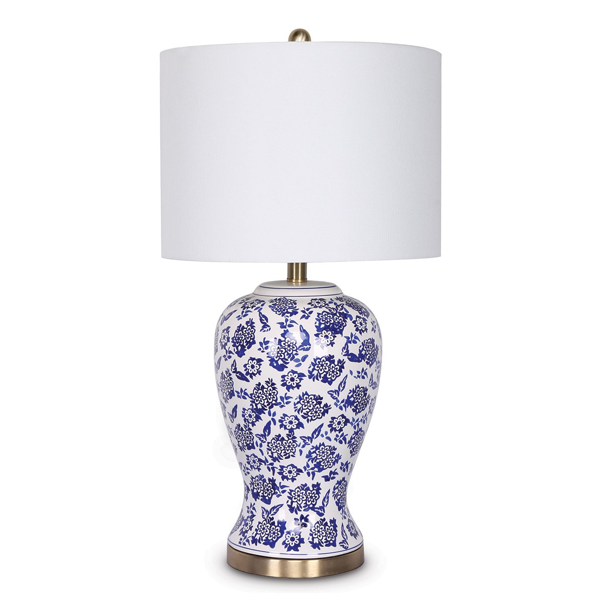 Table Lamp Ceramic Floral Base Cotton Drum Shade - Homecoze