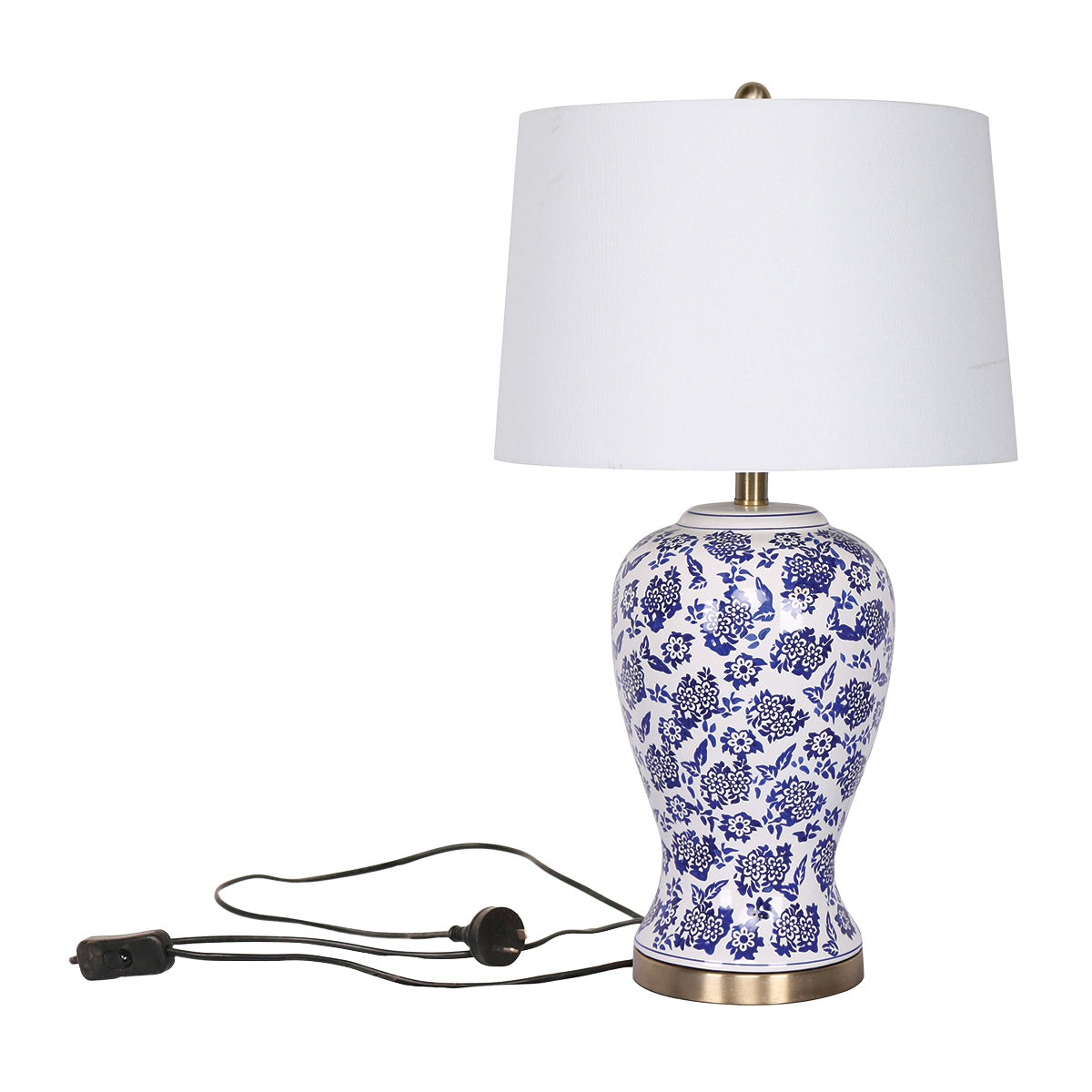 Table Lamp Ceramic Floral Base Cotton Drum Shade - Homecoze