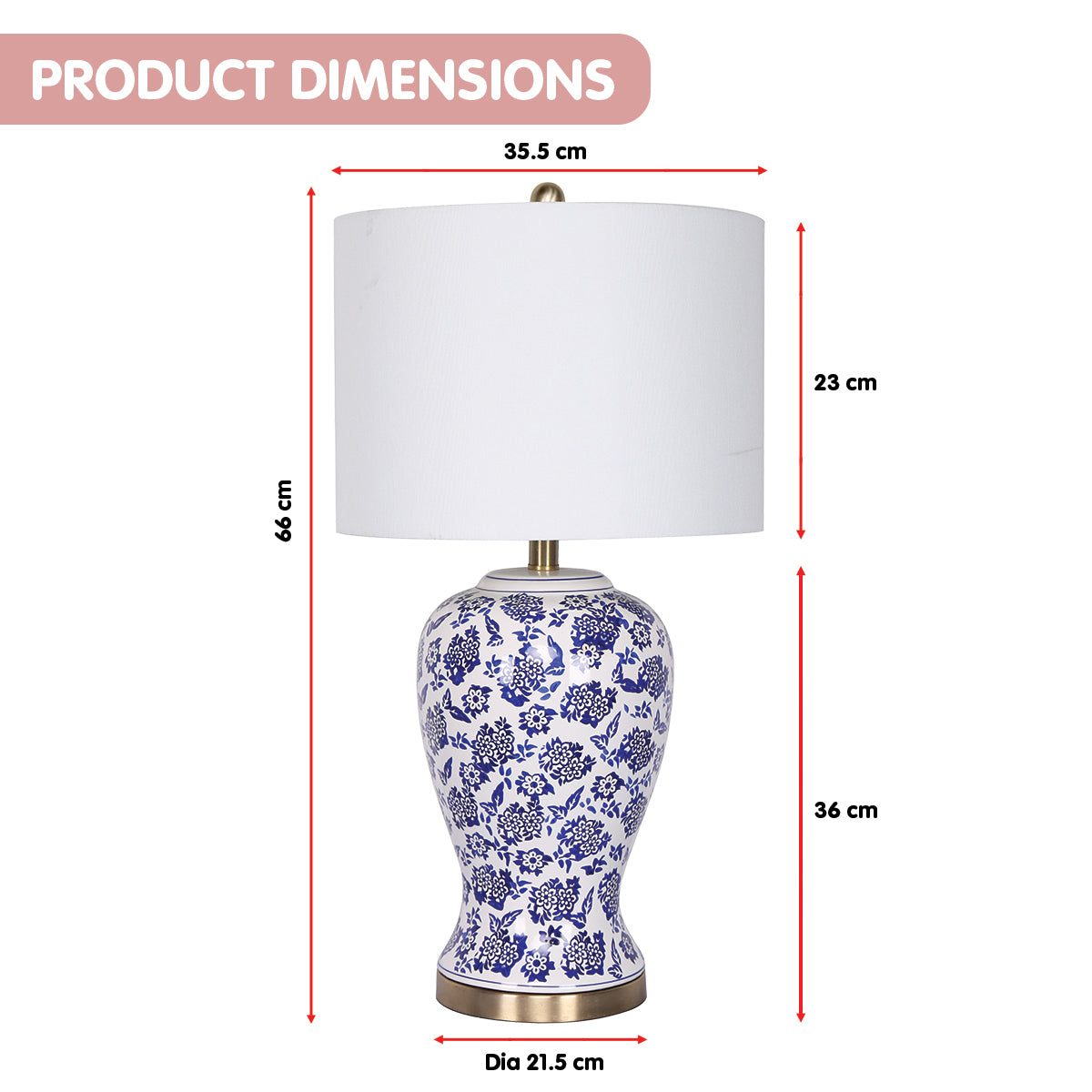 Table Lamp Ceramic Floral Base Cotton Drum Shade - Homecoze