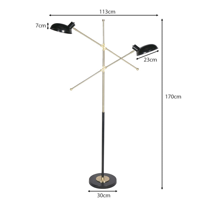 Adjustable Two Light Lamp Black and Gold Finish