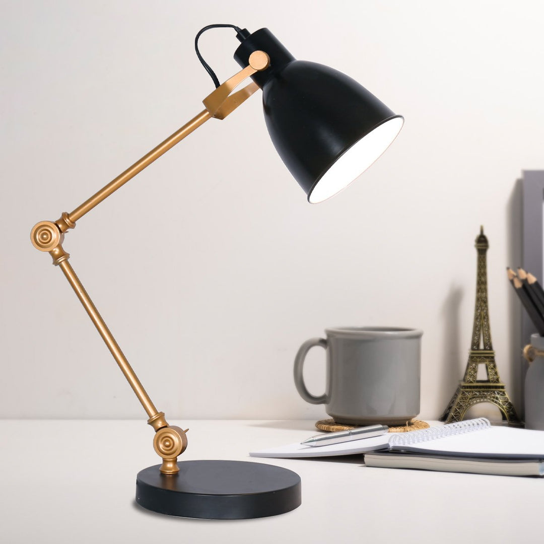 Adjustable Metal Table Lamp In Black And Gold