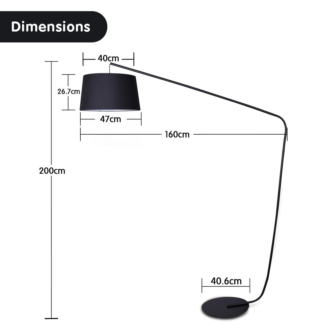 Metal Arc Floor Lamp in Black Finish with Linen Taper Shade