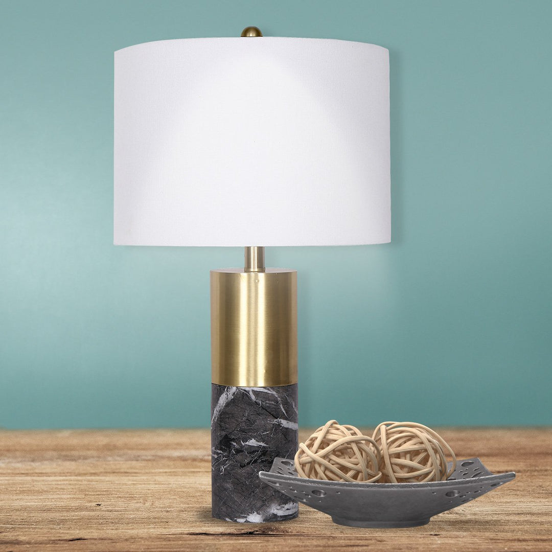 Metal and Marble Table Lamp in Black