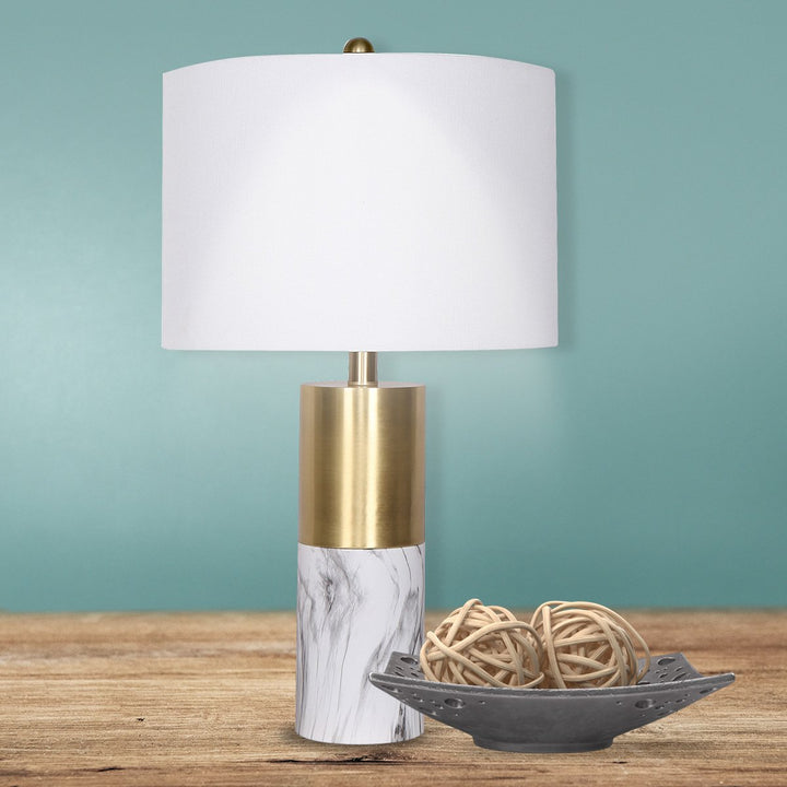 Metal And Marble Table Lamp - White