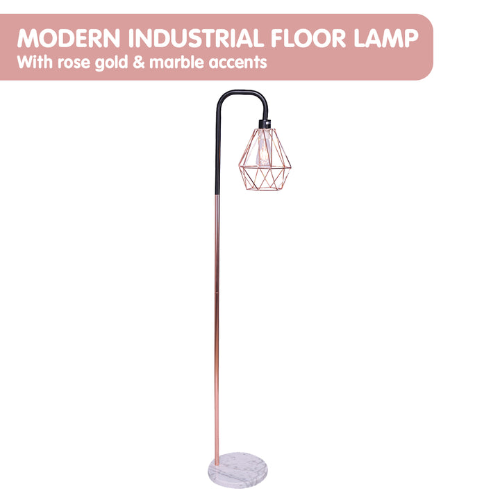 Rose Gold Floor Lamp with Geometric Shade