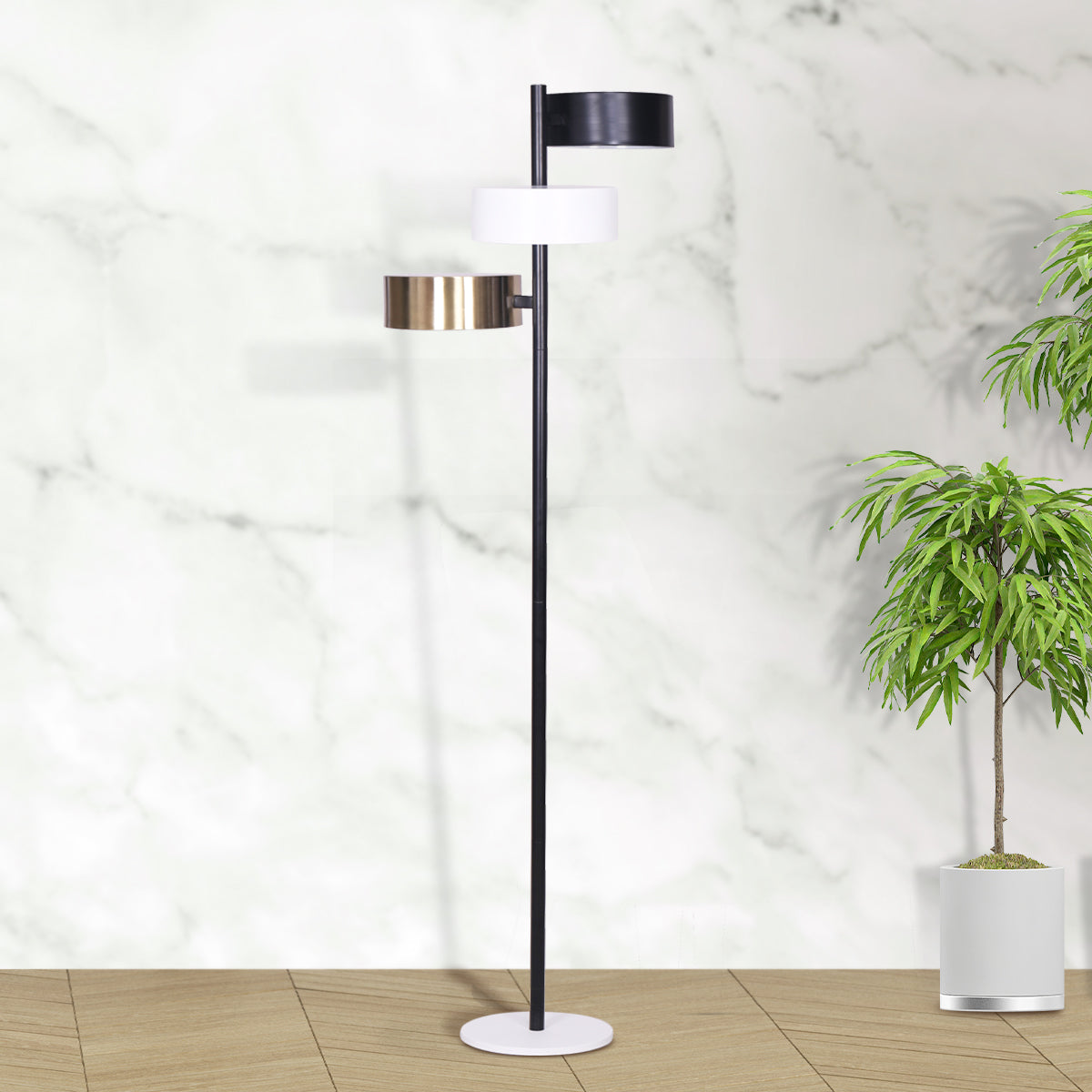 Metal Floor Lamp with 3 Swirl Shades - Homecoze