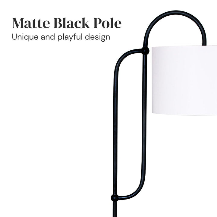 Metal Floor Lamp with Marble Base & Off-White Shade