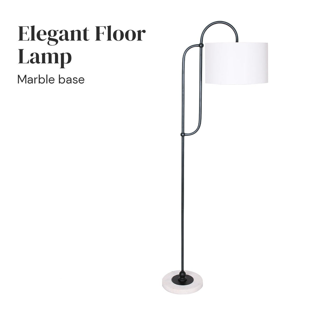 Metal Floor Lamp with Marble Base & Off-White Shade