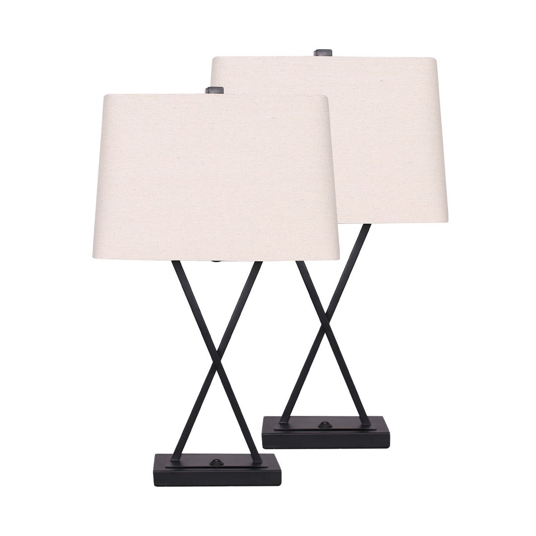 Set of 2 Metal Table Lamps Rectangular Shade X Stand