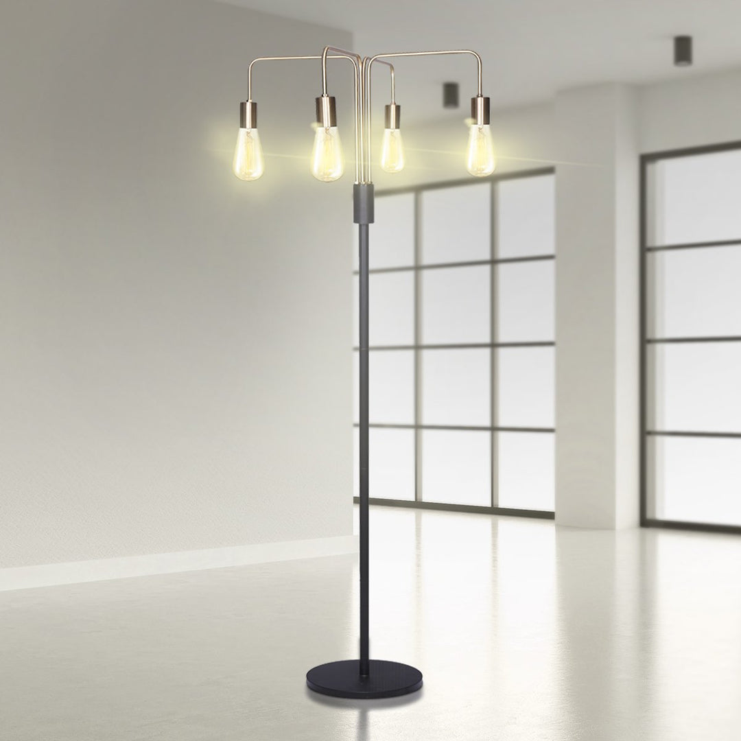 Modern Exposed Bulb 4-Arm Industrial Light Floor Lamp