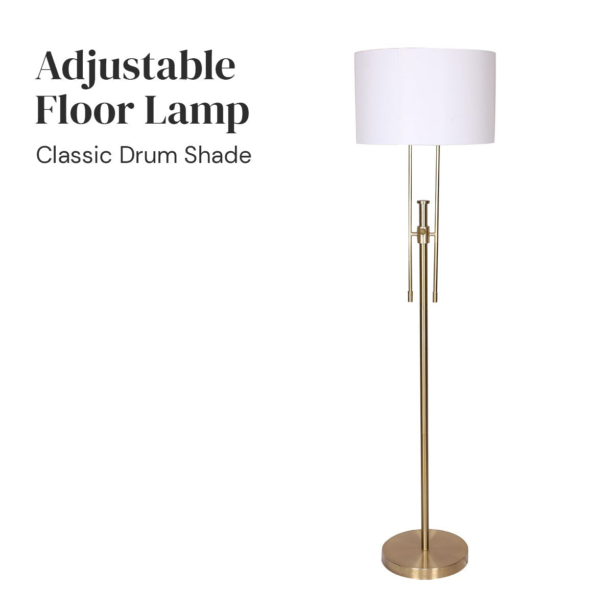 Brushed Gold Height-Adjustable Metal Floor Lamp - Homecoze