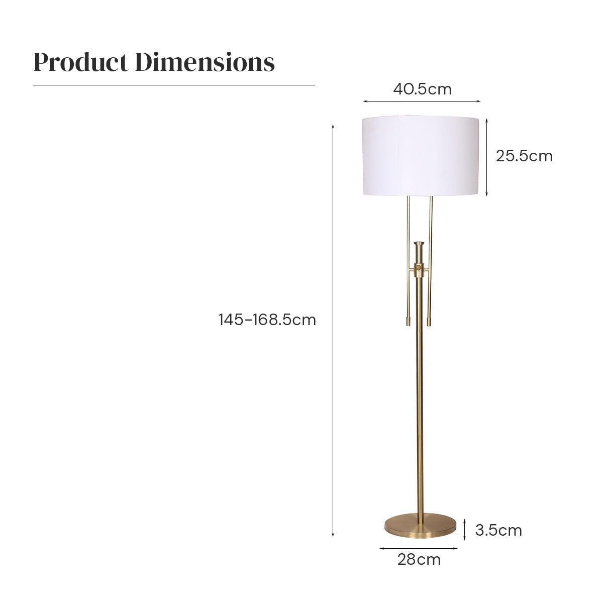 Brushed Gold Height-Adjustable Metal Floor Lamp - Homecoze