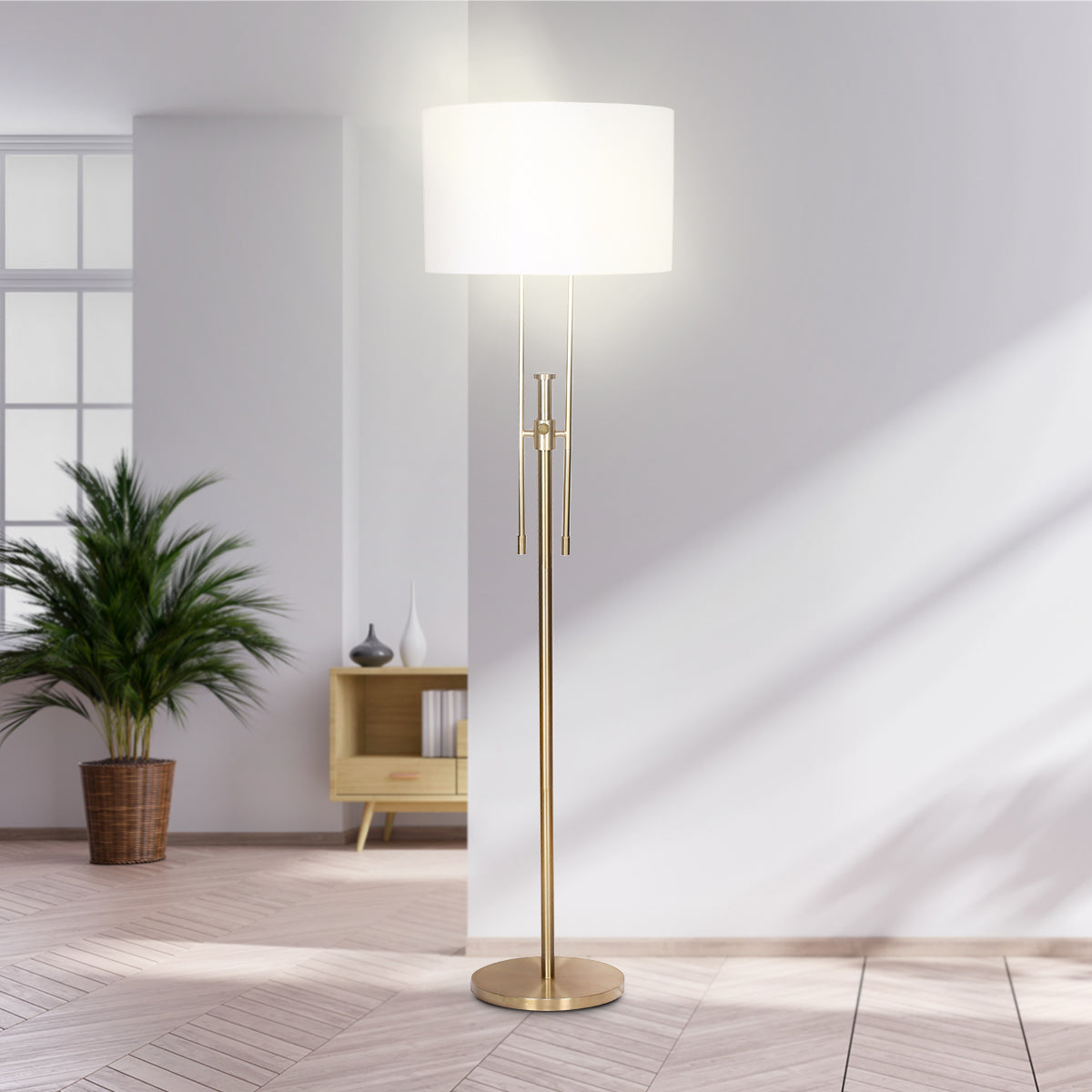 Brushed Gold Height-Adjustable Metal Floor Lamp - Homecoze