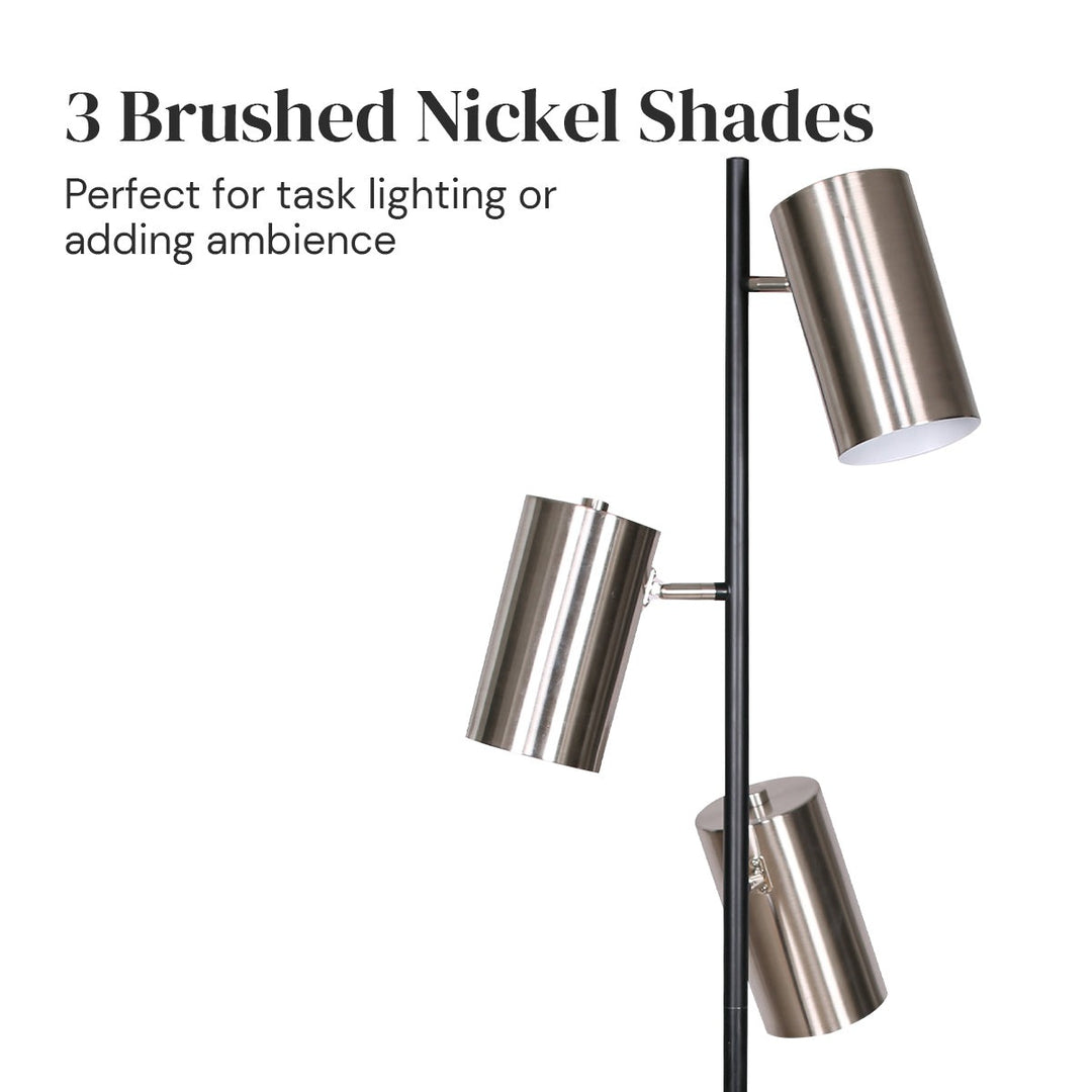 3-Shade Metal Floor Lamp Nickel & Matte Black Finish