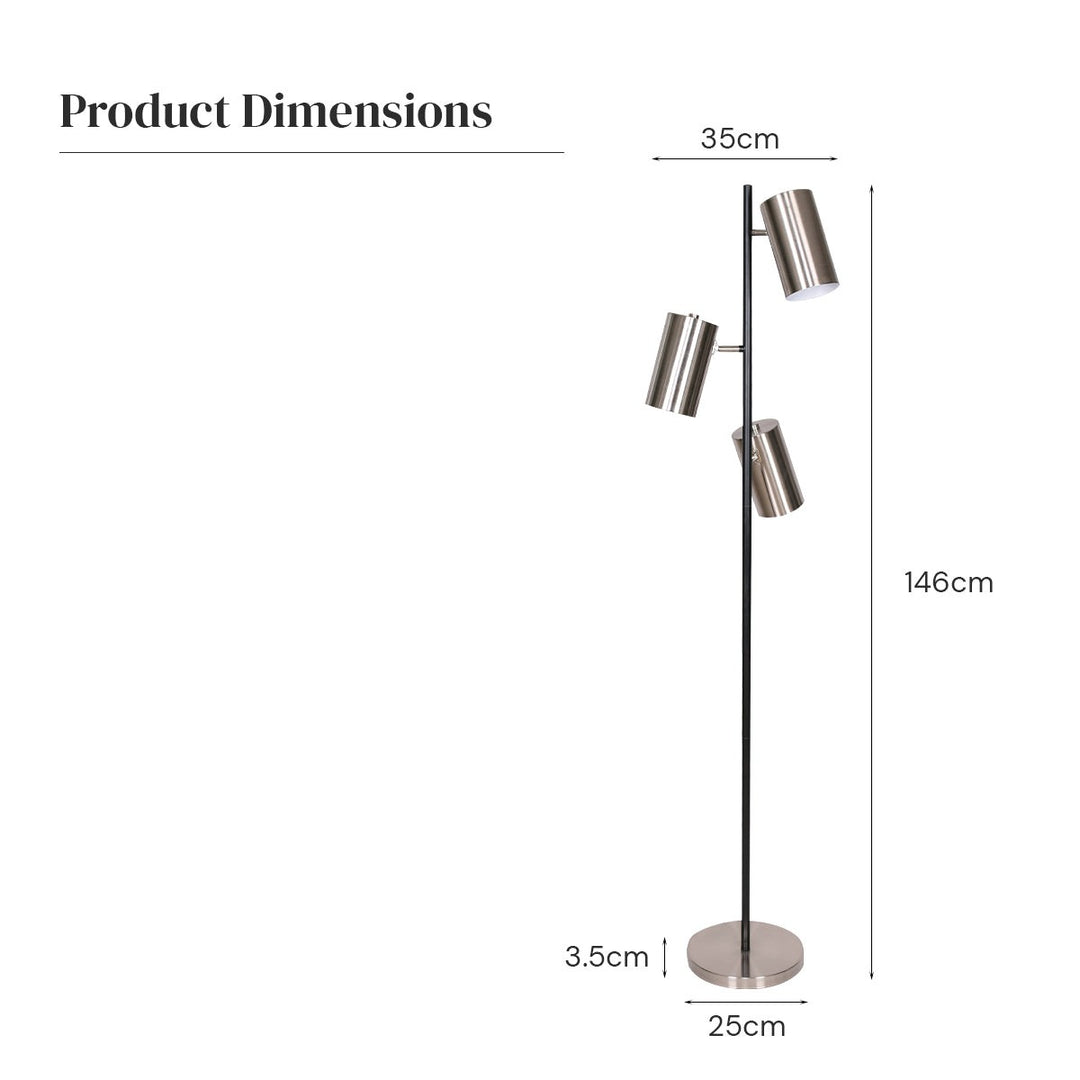 3-Shade Metal Floor Lamp Nickel & Matte Black Finish