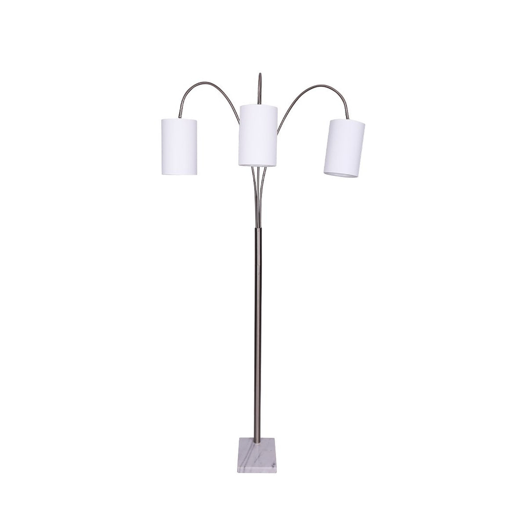 3-Light Metal Arc Floor Lamp - Nickel & Marble Finish