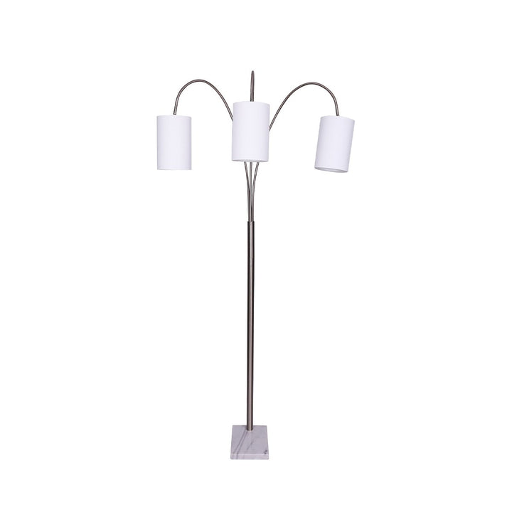 3-Light Metal Arc Floor Lamp - Nickel & Marble Finish