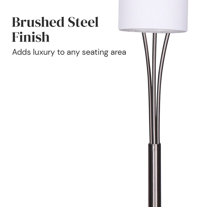 3-Light Metal Arc Floor Lamp - Nickel & Marble Finish