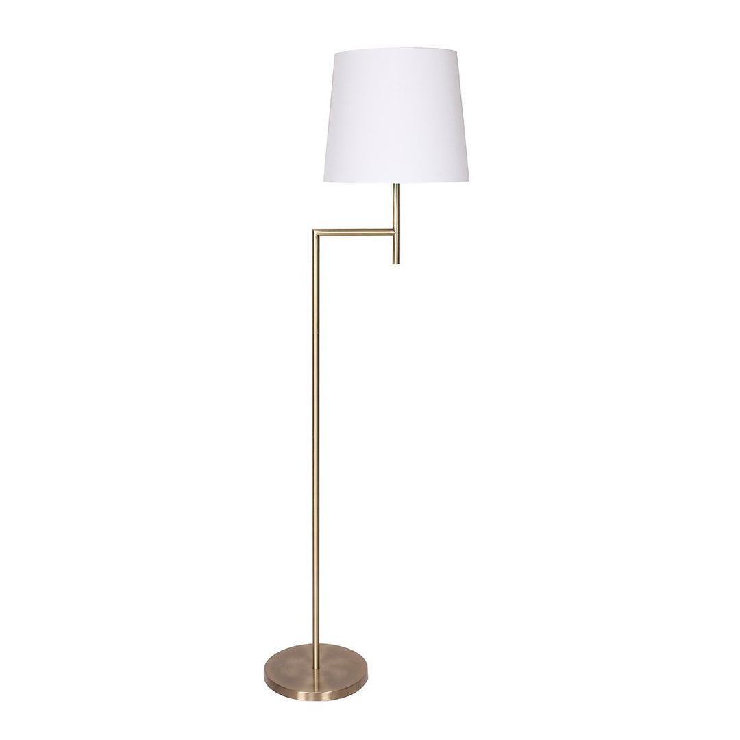 Metal Floor Lamp in Antique Brass Finish with Cream Linen Fabric Shade