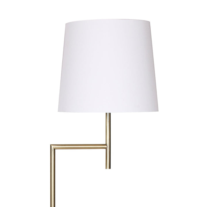 Metal Floor Lamp in Antique Brass Finish with Cream Linen Fabric Shade