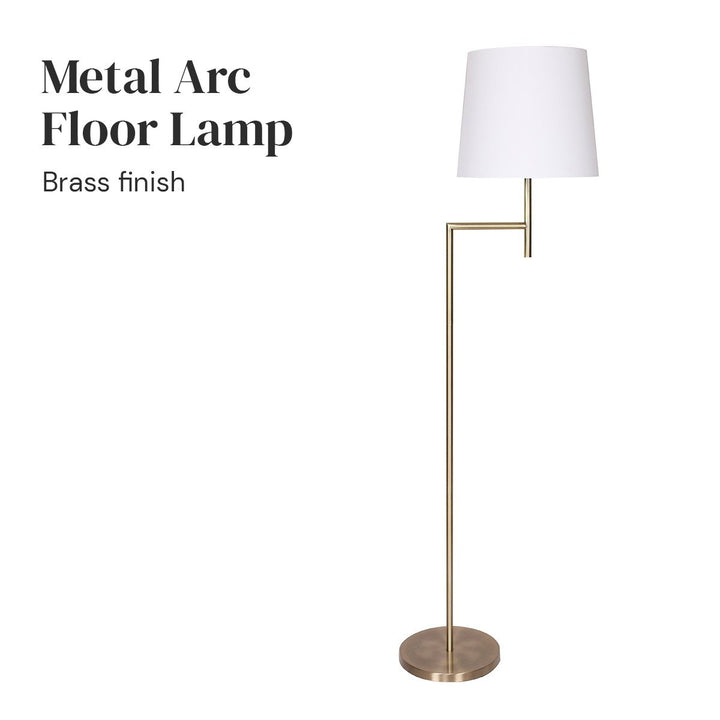 Metal Floor Lamp in Antique Brass Finish with Cream Linen Fabric Shade