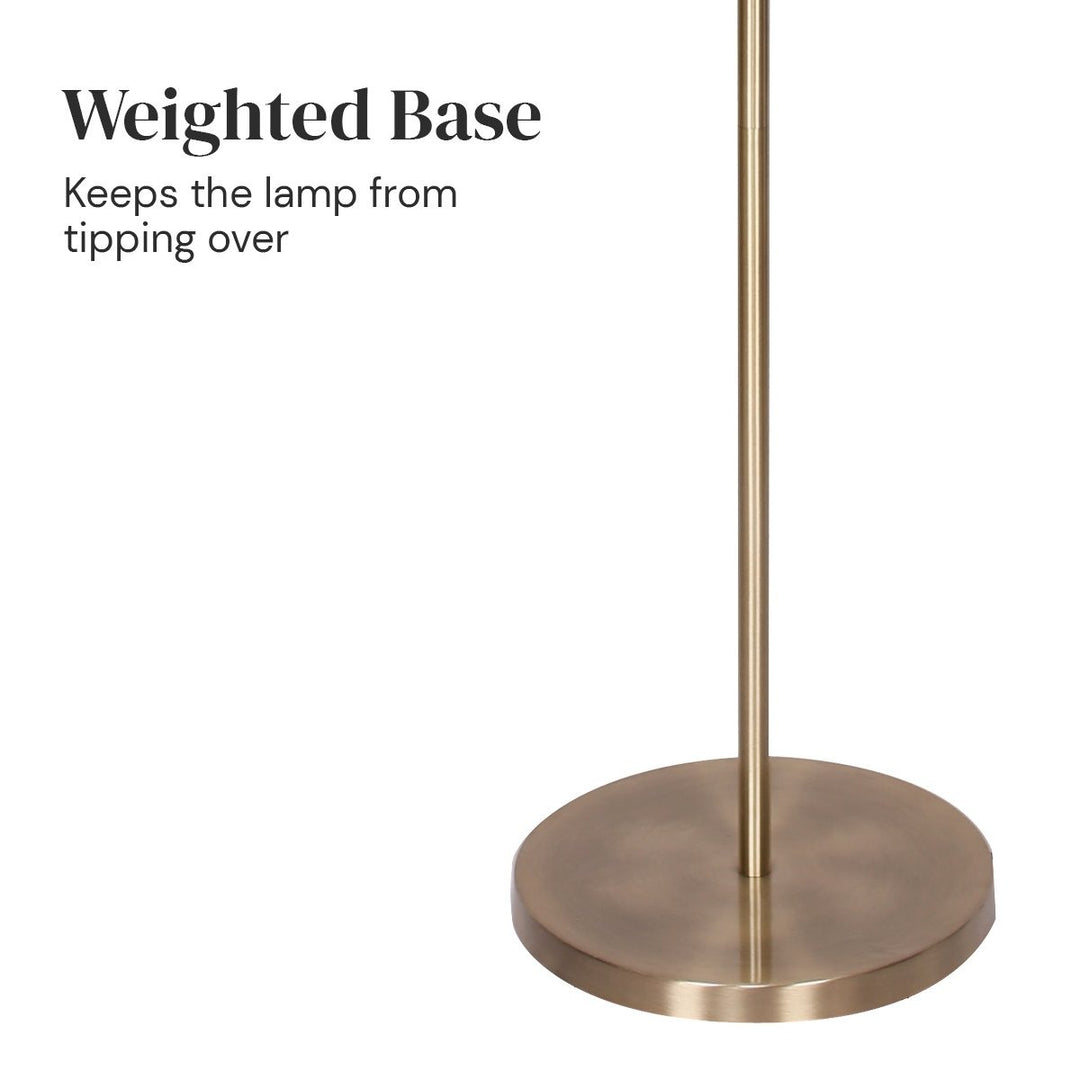 Metal Floor Lamp in Antique Brass Finish with Cream Linen Fabric Shade