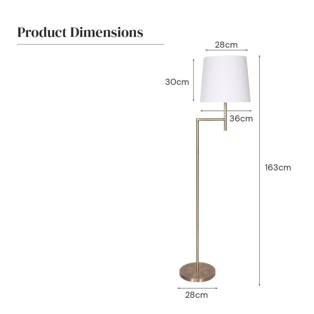 Metal Floor Lamp in Antique Brass Finish with Cream Linen Fabric Shade