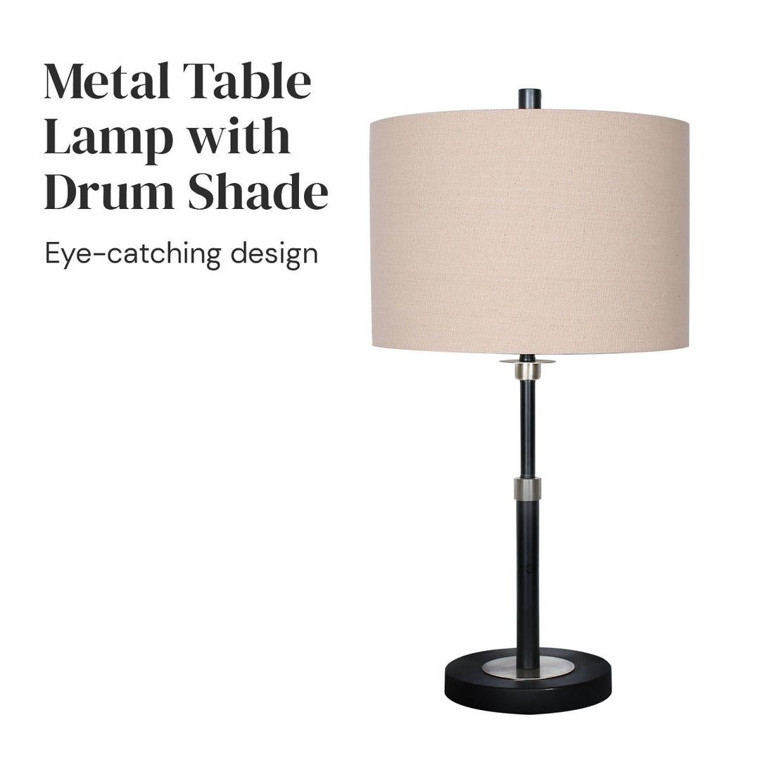 Metal Table Lamp with Linen Drum Shade