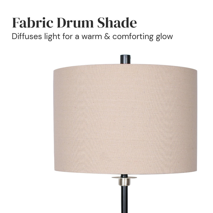 Metal Table Lamp with Linen Drum Shade