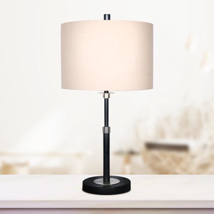 Metal Table Lamp with Linen Drum Shade