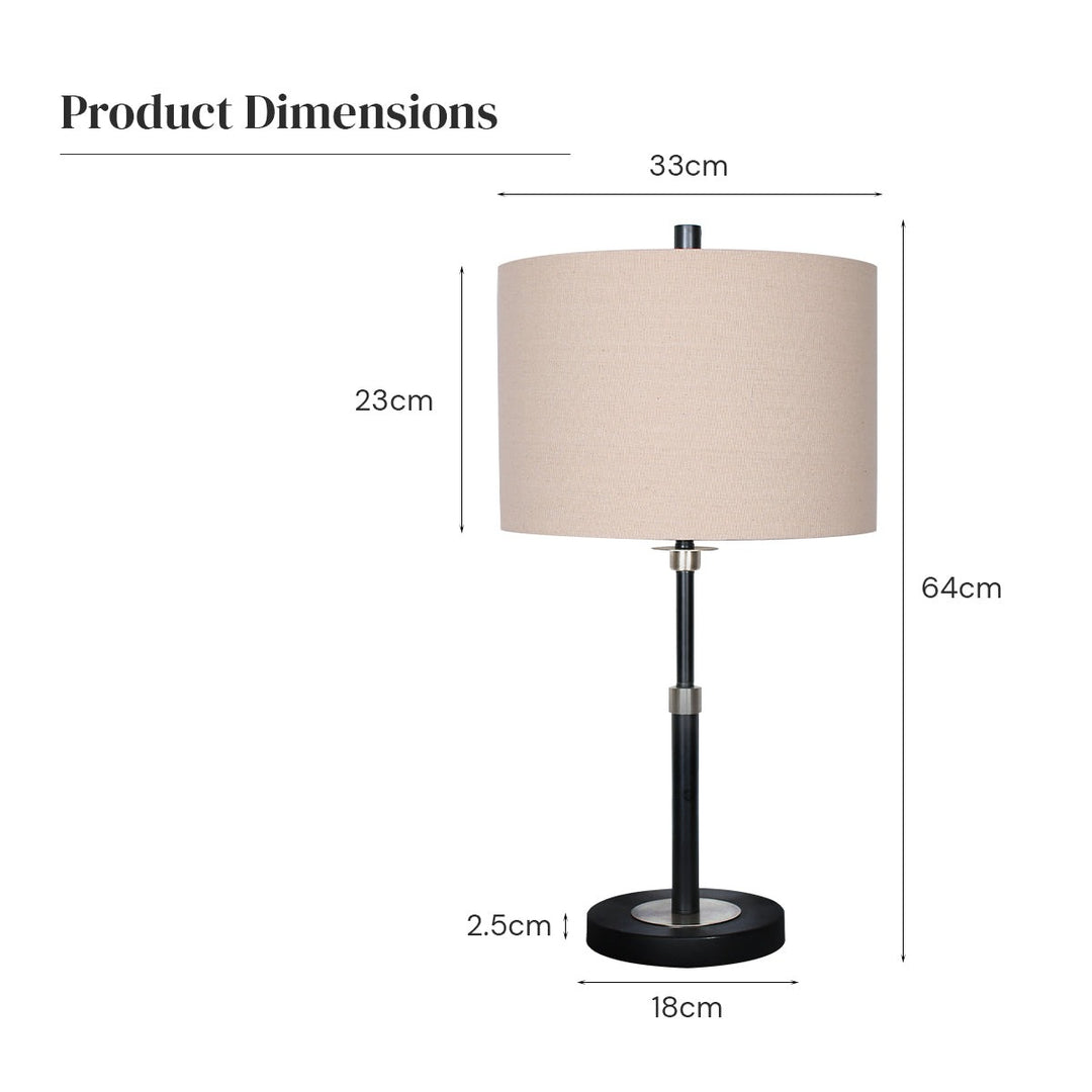 Metal Table Lamp with Linen Drum Shade