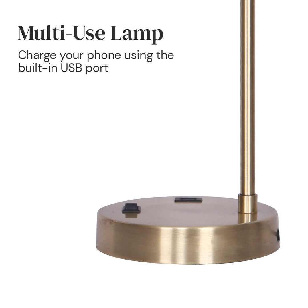 Metal Task Lamp with USB Charging Port Antique Brass Finish